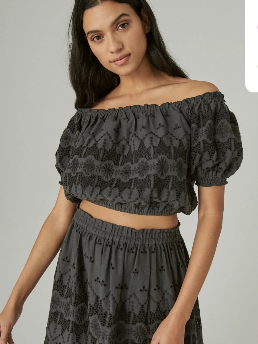 Lucky Brand- large- Off-Shoulder Eyelet Crop Top - Black